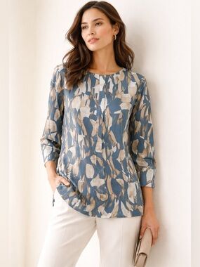 Lafayette 148 Silk Abstract Tunic Blouse Quiet Luxury Flowy Sz XL